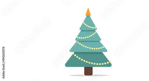 Minimalist Christmas tree illustration features a simple green cone shape decorated with a star and light string.