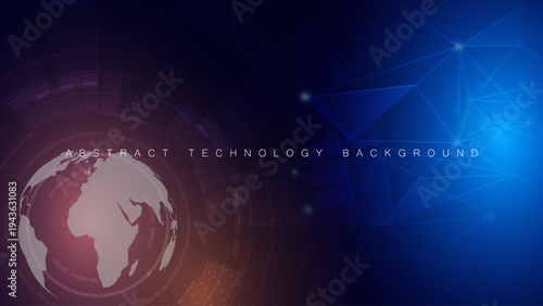 Abstract Digital Technology Background with Globe and HUD Elements