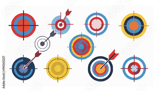 Colorful shooting target icons red blue yellow bullseye vector set