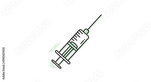Simple Line Drawing of a Medical Syringe with Liquid.