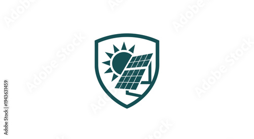 Solar Panel and Sun Emblem for Renewable Energy Security.