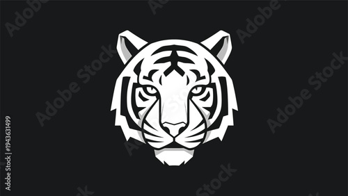 Striking White Tiger Head Emblem with Bold Black Stripes.
