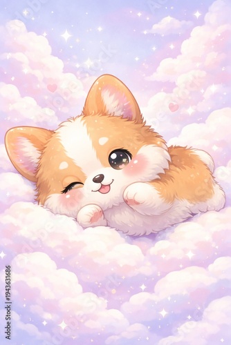 cute puppy, kawaii puppy, cartoon puppy, cute dog illustration, kawaii dog, chubby puppy, adorable puppy, puppy cartoon character, kawaii illustration, bubble milk tea, boba tea, puppy drinking boba, 