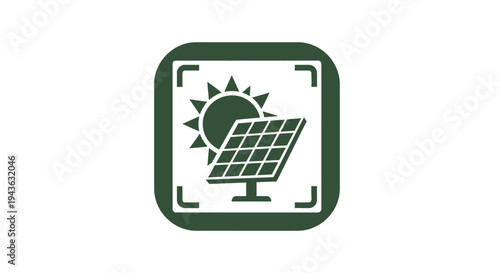 Solar Panel and Sun Icon Representing Renewable Energy Technology.