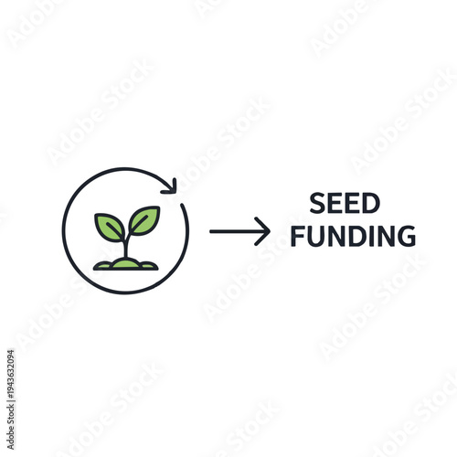 Icon of a seedling in a circle pointing towards "SEED FUNDING" text