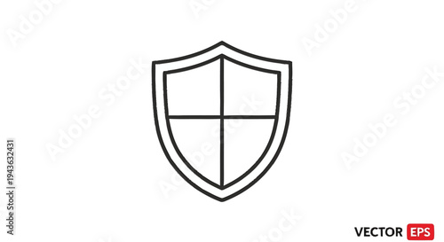 Simple Shield Icon Outline Vector Graphic.