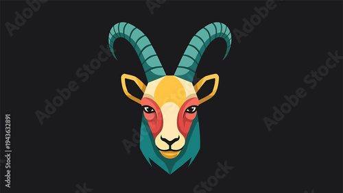 Stylized Colorful Goat Head Zodiac Symbol.