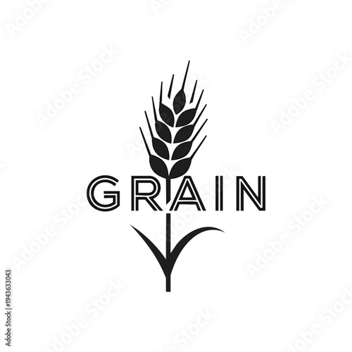 Black and white illustration of a wheat stalk with the word grain.