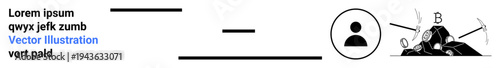 Cryptocurrency, blockchain technology, digital transactions, virtual currency, mining operations, financial concepts. User profile icon, mining tools digital coins. Cryptocurrency and blockchain