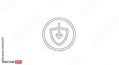 Shield with Downward Arrow Icon Symbolizing Protection and Security.
