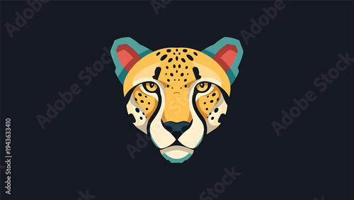 Stylized Geometric Cheetah Head Portrait Illustration.