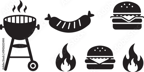Black and white barbecue icons on clean background