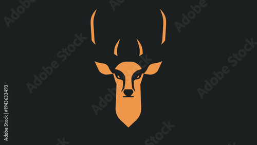 Stylized Geometric Deer Head with Antlers Logo Design.