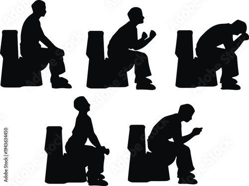 Sitting silhouettes, posture icons, body language vector, emotional clipart, human design, gesture motif, behavior symbol, attitude illustration, pose graphic, concept art