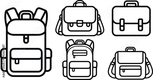 Set of 5 backpack and luggage icons vector