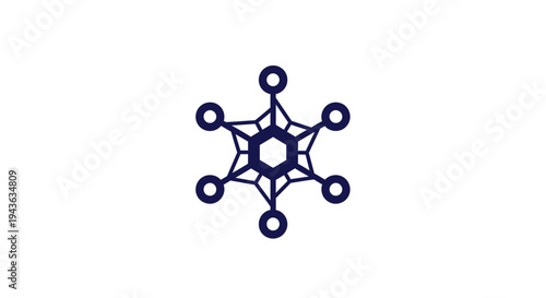 Abstract Blue Hexagonal Network Icon, Decentralized Data Connection, isolated white background
