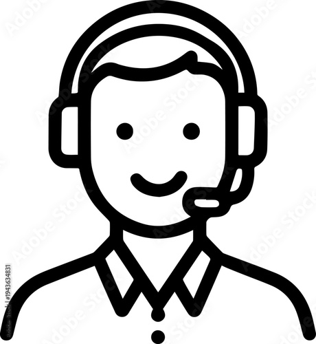 Hand Drawn Male Customer Service Agent Black and White Avatar Illustration in Minimal Line Art Style Design