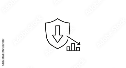 Security Shield with Downward Arrow and Falling Graph.