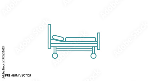 Simple Line Art Icon of a Hospital Bed on Wheels.