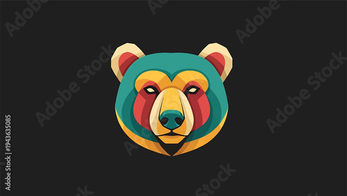 Stylized Bear Head Graphic with Vibrant Geometric Colors.
