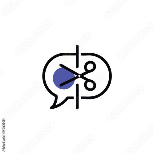 Speech bubble with scissors cutting through it symbolizing censorship.