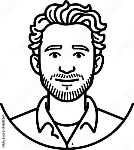 Hand Drawn Male Customer Service Agent Black and White Avatar Illustration in Minimal Line Art Style Design
