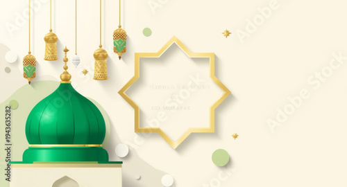 Eid Greetings with Green Mosque Dome Accent