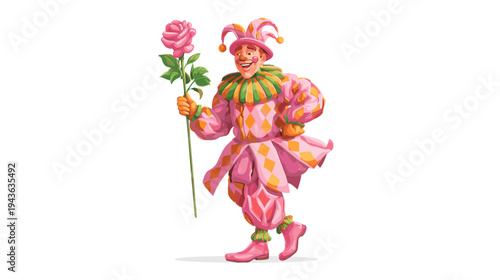 German Carnival Rose Monday Parade Jester Character Colorful Costume Vector