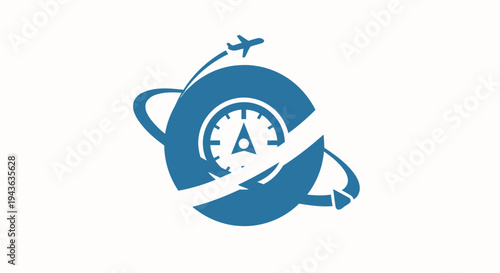 Speedy Travel Globe with Airplane and Speedometer Icon.