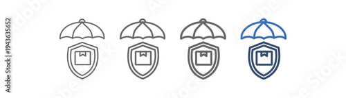 
Outline icon set logistics insurance with umbrella, shield, package design