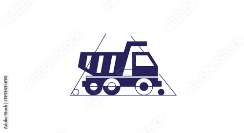 Simple Dark Blue Dump Truck Illustration on White Background.