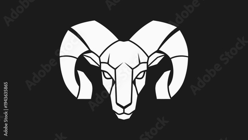Stylized Geometric Ram Head Emblem on Black Background.
