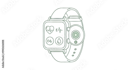 Smartwatch with health monitoring icons on screen.