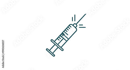 Simple Line Art Icon of a Medical Syringe.