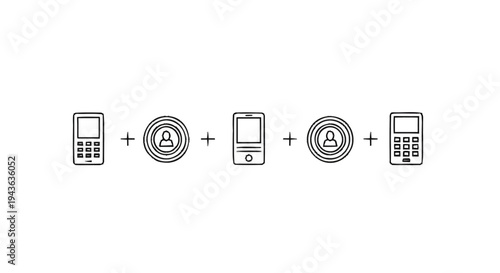 Simple Line Icons Representing Mobile Phone and User Profile Connection.