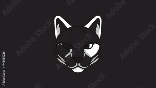 Stylized Black and White Cat Face Illustration.