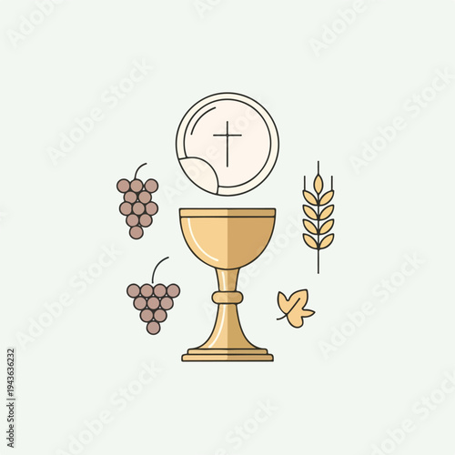 Simplified illustration of religious symbols and food
