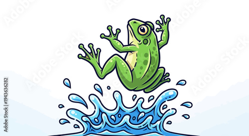 A cartoon green frog jumping into water.