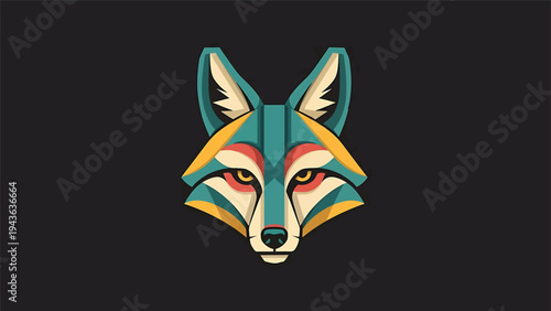Stylized Geometric Fox Head Illustration Vibrant Colors.