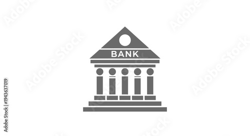 Simple Gray Icon of a Bank Building with Columns.