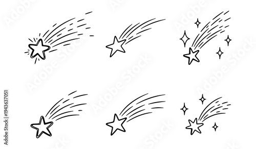 Set Of Hand Drawn Shooting Stars And Comet Doodle Vector Illustrations