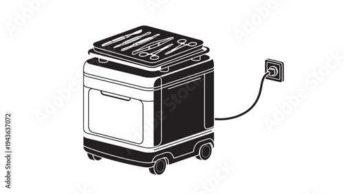 Electric industrial oven or heating unit vector representing commercial kitchen equipment and powered appliance systems