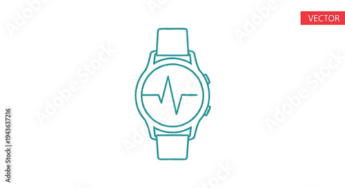 Smartwatch with Heartbeat Monitor Icon Vector.