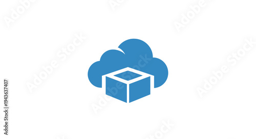 Cloud Storage Icon: A minimalist icon depicting a cloud enveloping a cube, symbolizing secure cloud storage and data management.