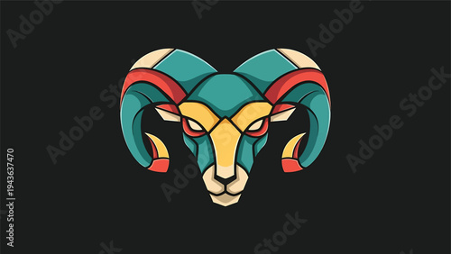 Stylized Geometric Ram Head Zodiac Symbol Art.