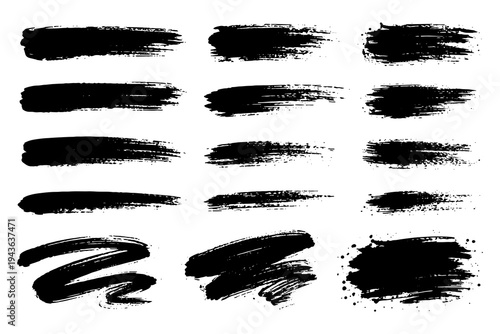 Collection Of Black Grunge Paint Brush Strokes And Ink Splatter Textures