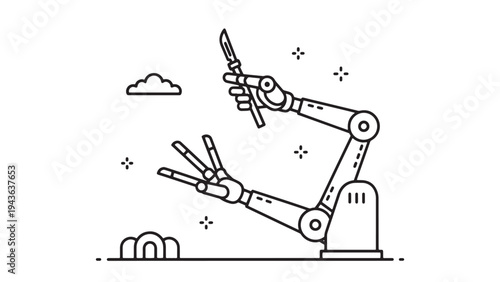 Dual robotic arms collaborating on automated assembly process vector illustrating smart factory teamwork and industrial robotics