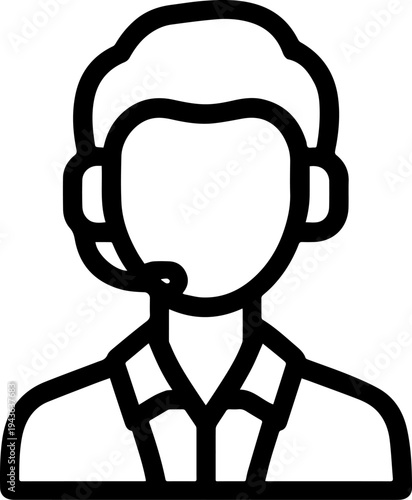 Hand Drawn Male Customer Service Agent Black and White Avatar Illustration in Minimal Line Art Style Design