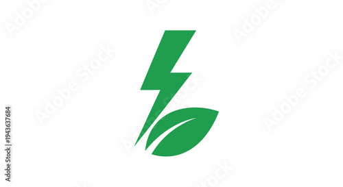 Green Energy Emblem: A vibrant emblem of a green leaf intertwines with a bold lightning bolt, symbolizing eco-friendly electricity and the synergy between nature and sustainable energy.