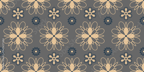 Vintage floral damask seamless pattern with vector flower ornaments and retro textile texture for elegant wallpaper or winter fabric backdrop design